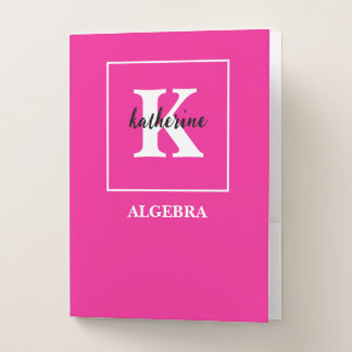 Hot Pink Monogram School Subject Algebra Pocket Folder
