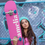 Hot Pink Monogram Skateboard<br><div class="desc">Cool skateboard that features your monogram name or initials in a popular and trendy bold white font on a bright hot pink background. You can adjust the size of the font in the design tool for shorter or longer names.</div>