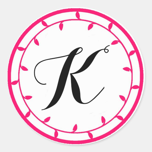 Hot Pink Monogram Sticker Template (Front)