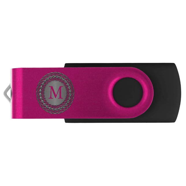 Hot Pink Monogram Swivel USB Drive (Back)