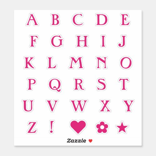 Hot Pink Monogram Text Letters Alphabet Heart Star Sticker