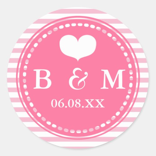 Hot Pink Monogram Wedding Envelop Seal Sticker