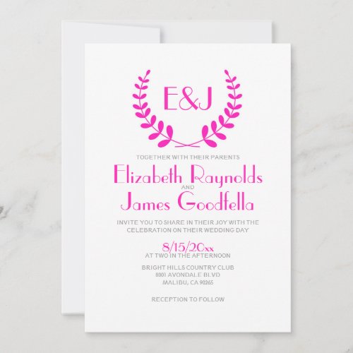 Hot Pink Monogram Wedding Invitations