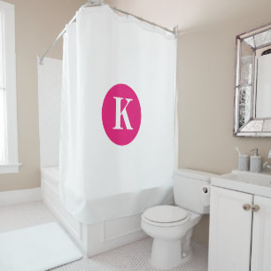 Hot Pink Monogram White Initial Custom Name Modern Shower Curtain