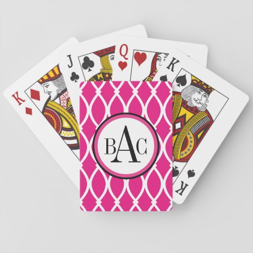 Hot Pink Monogrammed Barcelona Print Playing Cards