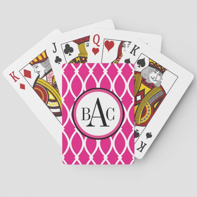 Hot Pink Monogrammed Barcelona Print Poker Cards (Back)