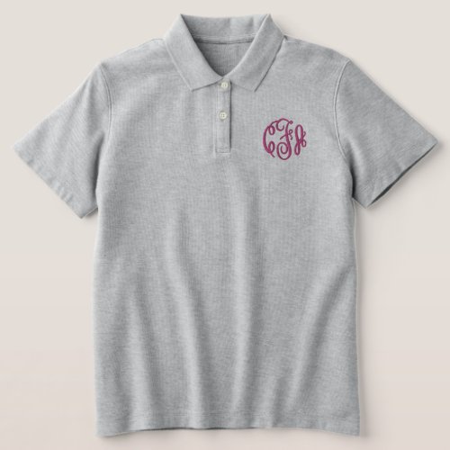 Hot Pink Monogrammed Embroidered Womens  Embroidered Polo Shirt
