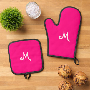 hot pink - monogrammed oven mitt & pot holder set