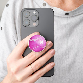 hot pink monogrammed softball PopSocket