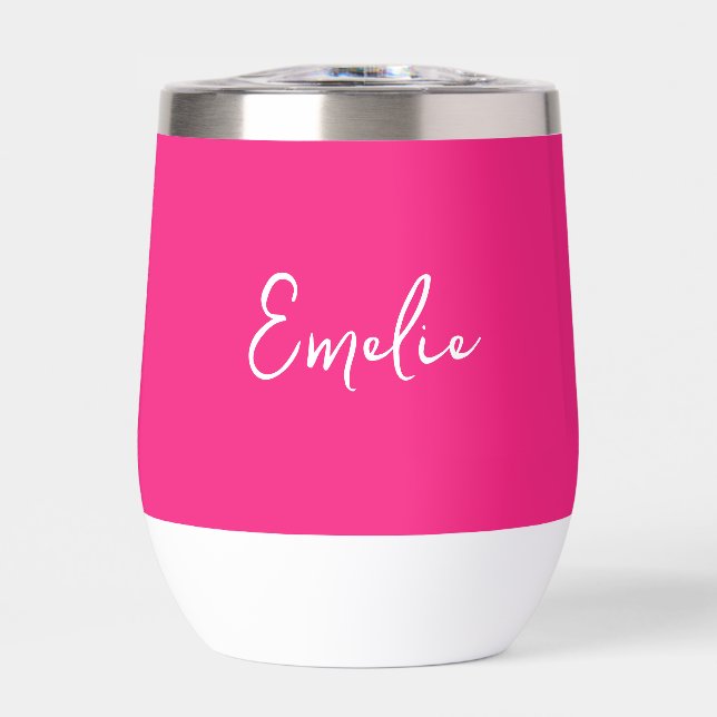 Hot pink monogrammed  thermal wine tumbler (Front)