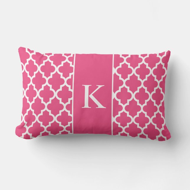 Hot Pink Moroccan Custom Monogram Lumbar Pillow (Front)