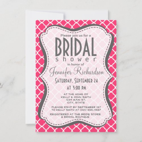 Hot Pink Moroccan Quatrefoil Custom Invites