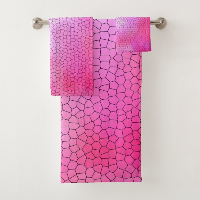 Hot Pink Mosaic Design Bath Towel Set (Insitu)