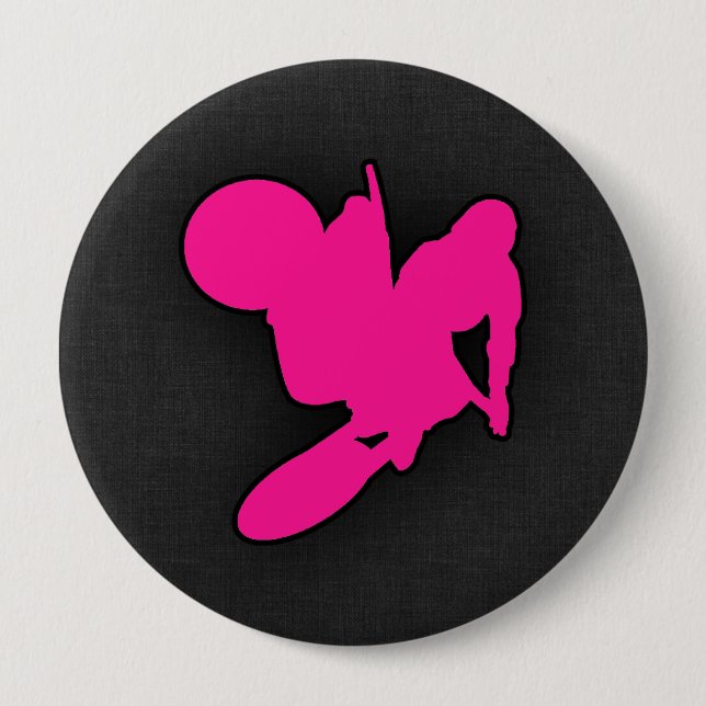 Hot Pink Motocross, dirt bike Pinback Button (Front)