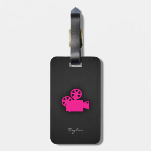 Hot Pink Movie Camera Luggage Tag