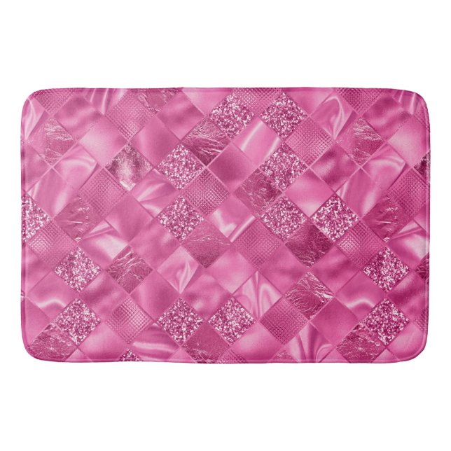Hot Pink Multi-Texture Square Weave Pattern Bath Mat (Front)