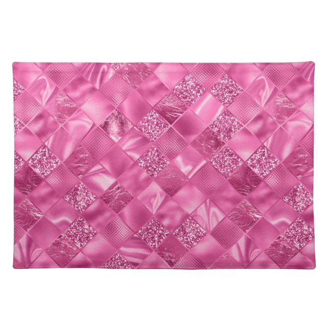 Hot Pink Multi-Texture Square Weave Pattern Cloth Placemat (Front)
