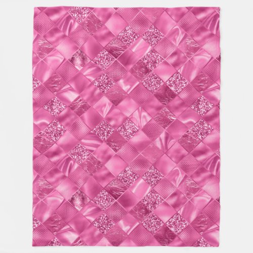 Hot Pink Multi_Texture Square Weave Pattern Fleece Blanket