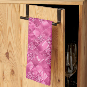 Hot Pink Multi-Texture Square Weave Pattern Kitchen Towel