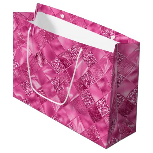 Hot Pink Multi_Texture Square Weave Pattern Large Gift Bag