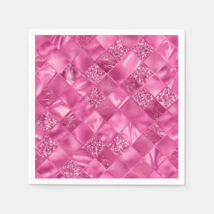 Hot Pink Multi-Texture Square Weave Pattern Napkins