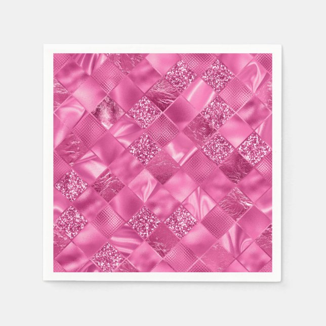 Hot Pink Multi-Texture Square Weave Pattern Napkins (Front)