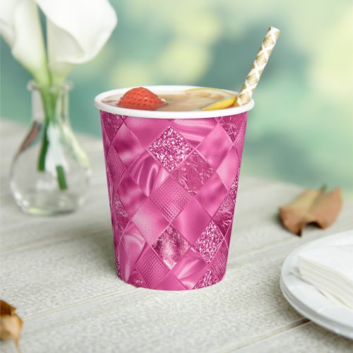Hot Pink Multi_Texture Square Weave Pattern Paper Cups