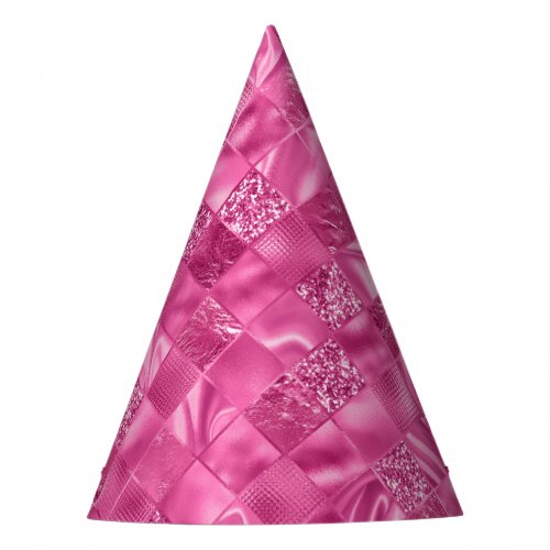Hot Pink Multi_Texture Square Weave Pattern Party Hat