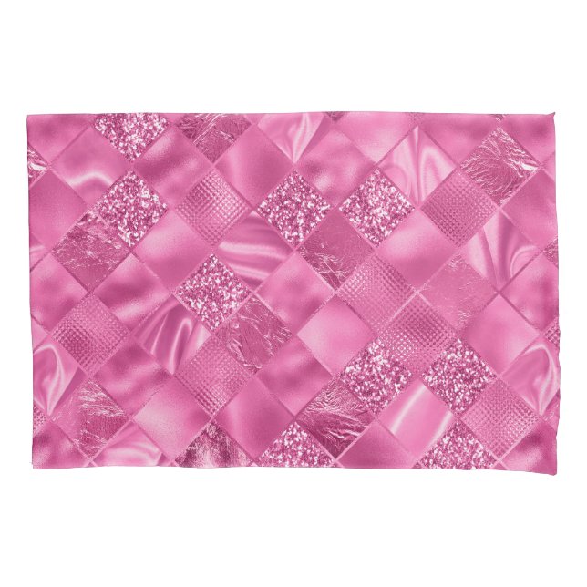 Hot Pink Multi-Texture Square Weave Pattern Pillow Case (Front)