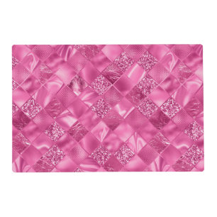 Hot Pink Multi-Texture Square Weave Pattern Placemat