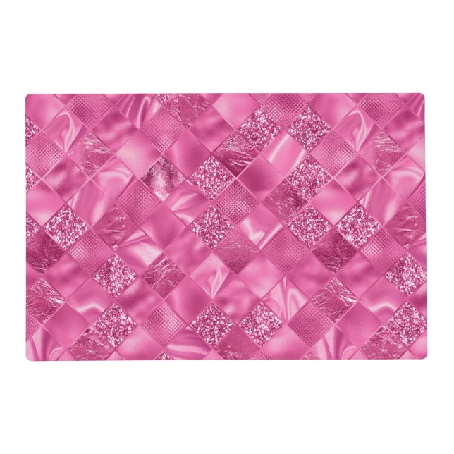Hot Pink Multi-Texture Square Weave Pattern Placemat (Front)