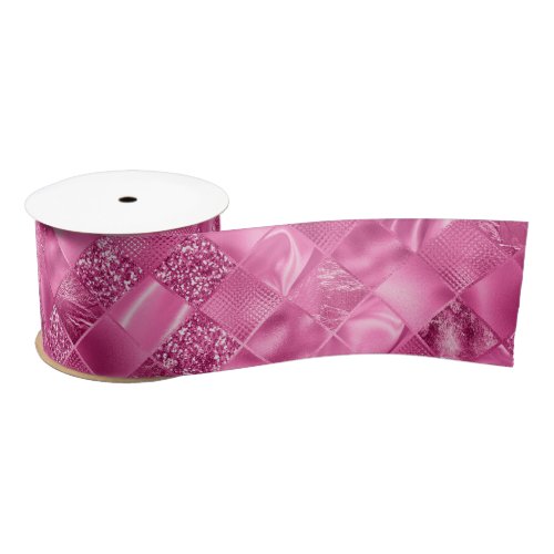 Hot Pink Multi_Texture Square Weave Pattern Satin Ribbon