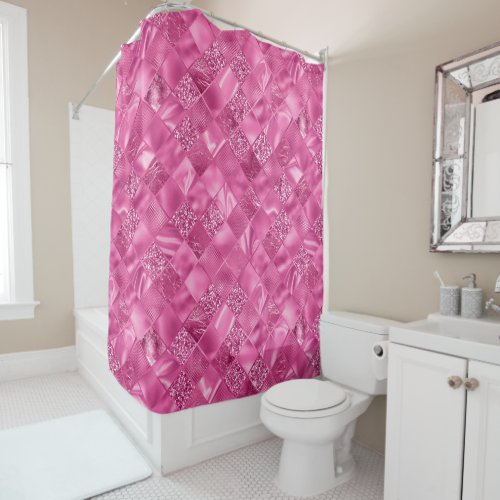 Hot Pink Multi_Texture Square Weave Pattern Shower Curtain