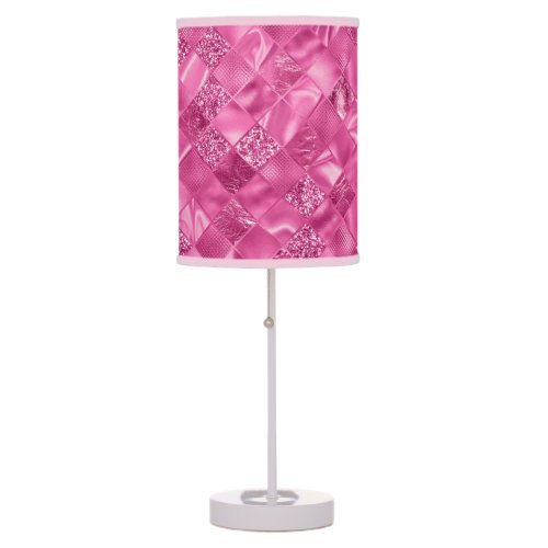 Hot Pink Multi_Texture Square Weave Pattern Table Lamp
