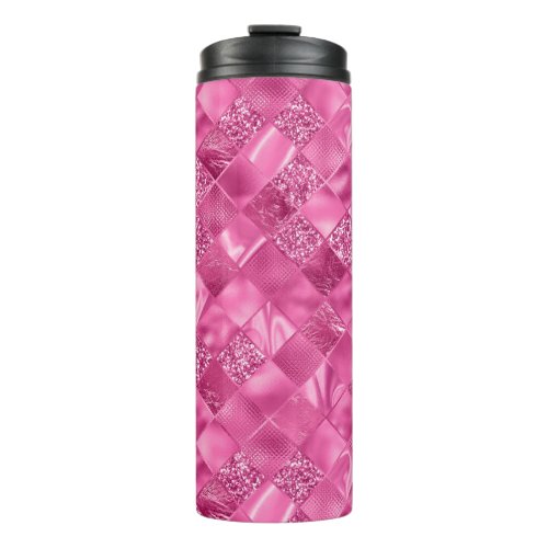 Hot Pink Multi_Texture Square Weave Pattern Thermal Tumbler