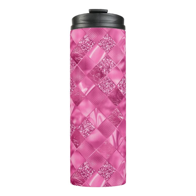 Hot Pink Multi-Texture Square Weave Pattern Thermal Tumbler (Front)