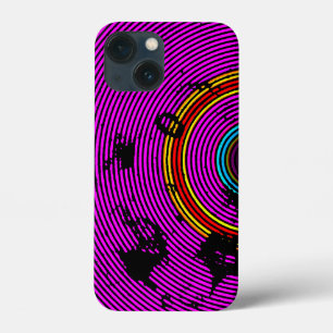 Hot Pink Multicolor Vinyl Disc Texture Pattern iPhone 13 Mini Case
