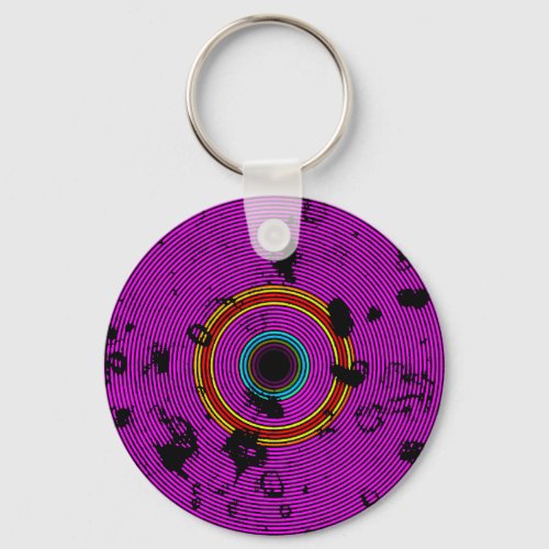 Hot Pink Multicolor Vinyl Disc Texture Pattern Keychain