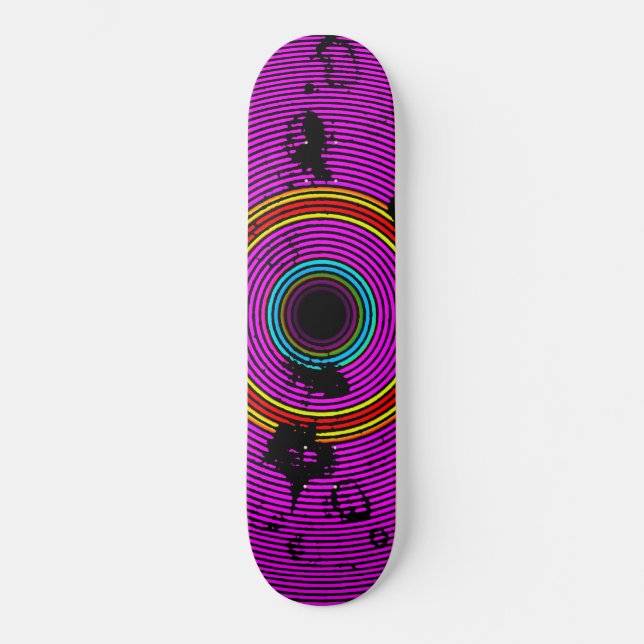 Hot Pink Multicolor Vinyl Disc Texture Pattern Skateboard Deck (Front)