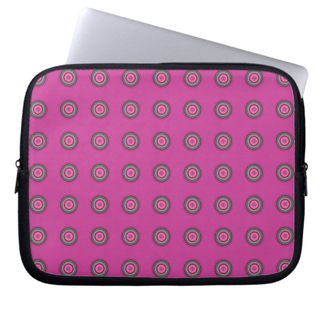 Hot Pink Multicolored Circular Pattern Laptop Sleeve (Front)