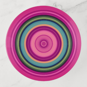 Hot Pink Multicolored Circular Pattern Trinket Tray