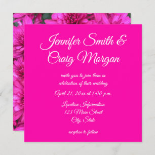 Hot Pink Mums Photo Wedding Invitation