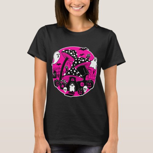 Hot Pink Mushroom Halloween Spooky Fairy House T_Shirt