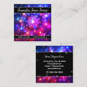 Hot Pink Mystic Sky Nebula Glitter Stars Square Business Card