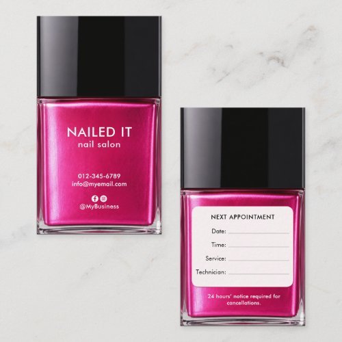Hot Pink Nail Polish Bottle Nail Salon Appointment Card