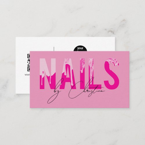 Hot Pink Nails Drip Nail Art Manicure QR Code Business Card
