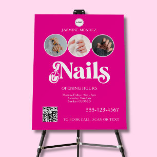 Hot Pink Nails QR Code Photo Collage Salon Display Foam Board