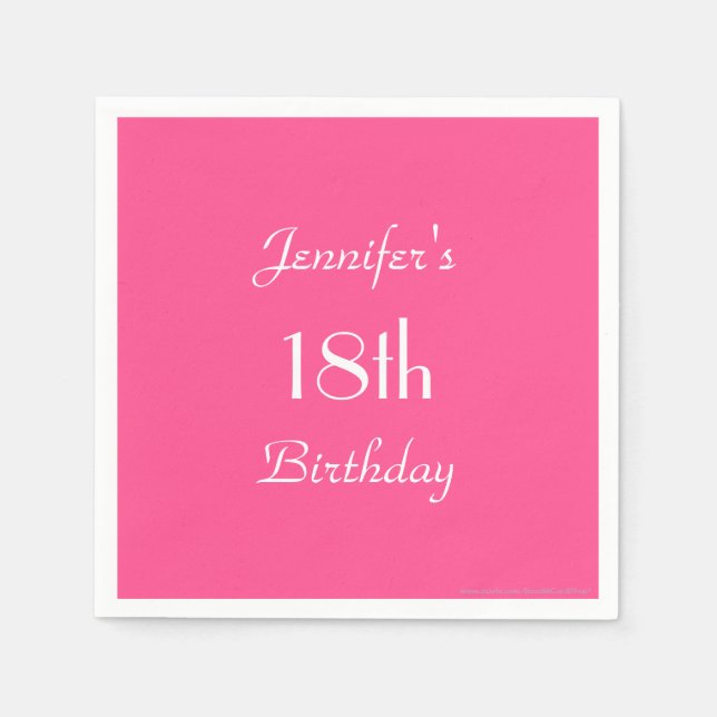Hot Pink, Name, 18th Birthday Party Paper Napkins (Front)