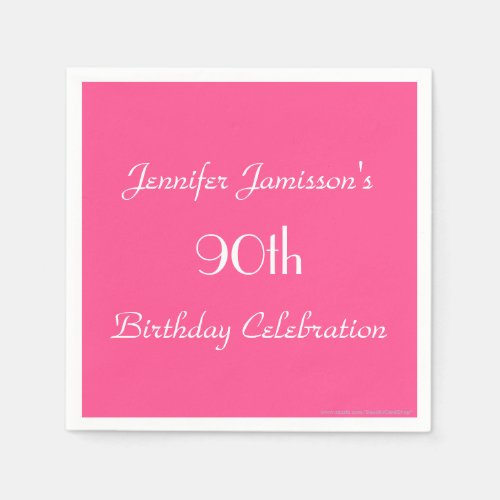 Hot Pink Name 90th Birthday Party Simple Paper Paper Napkins
