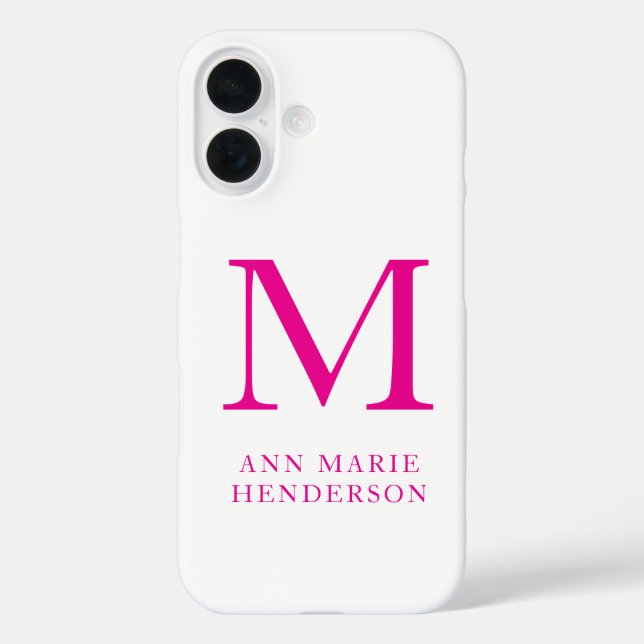 Hot Pink Name and Monogram  Case-Mate iPhone Case (Back)
